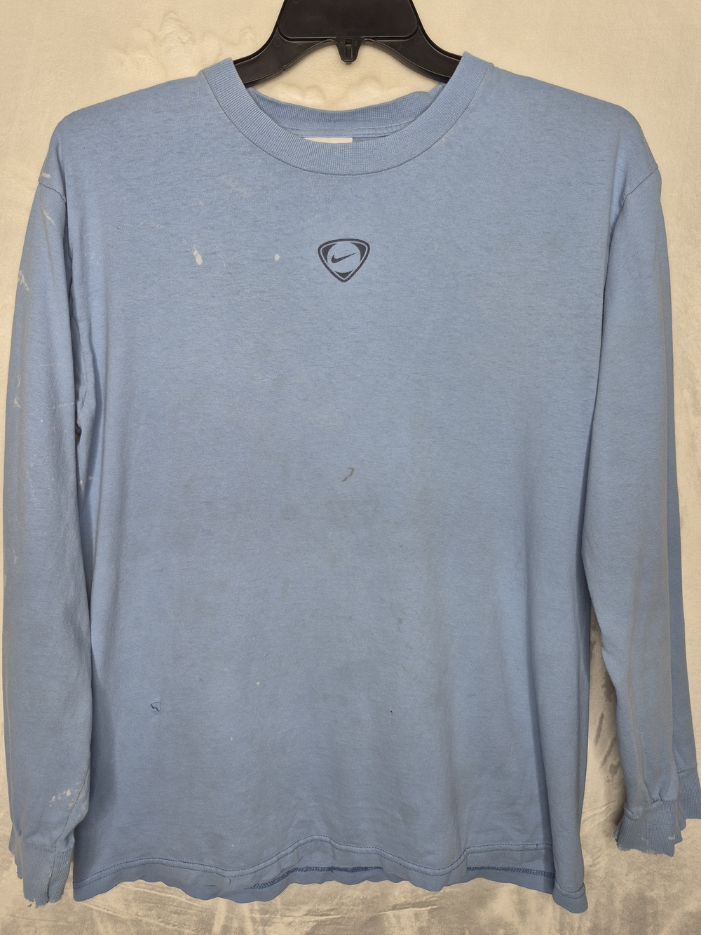 Vintage 90s Nike Center Swoosh Logo Long Sleeve Tee Blue Thrashed Mens Medium
